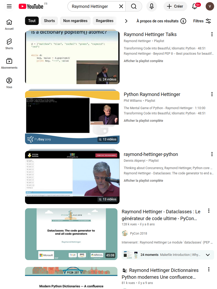 Vidéos Raymond Hettinger